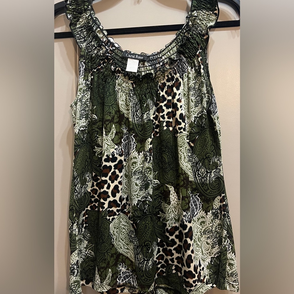 Size L ladies blouse, animal print, like new.